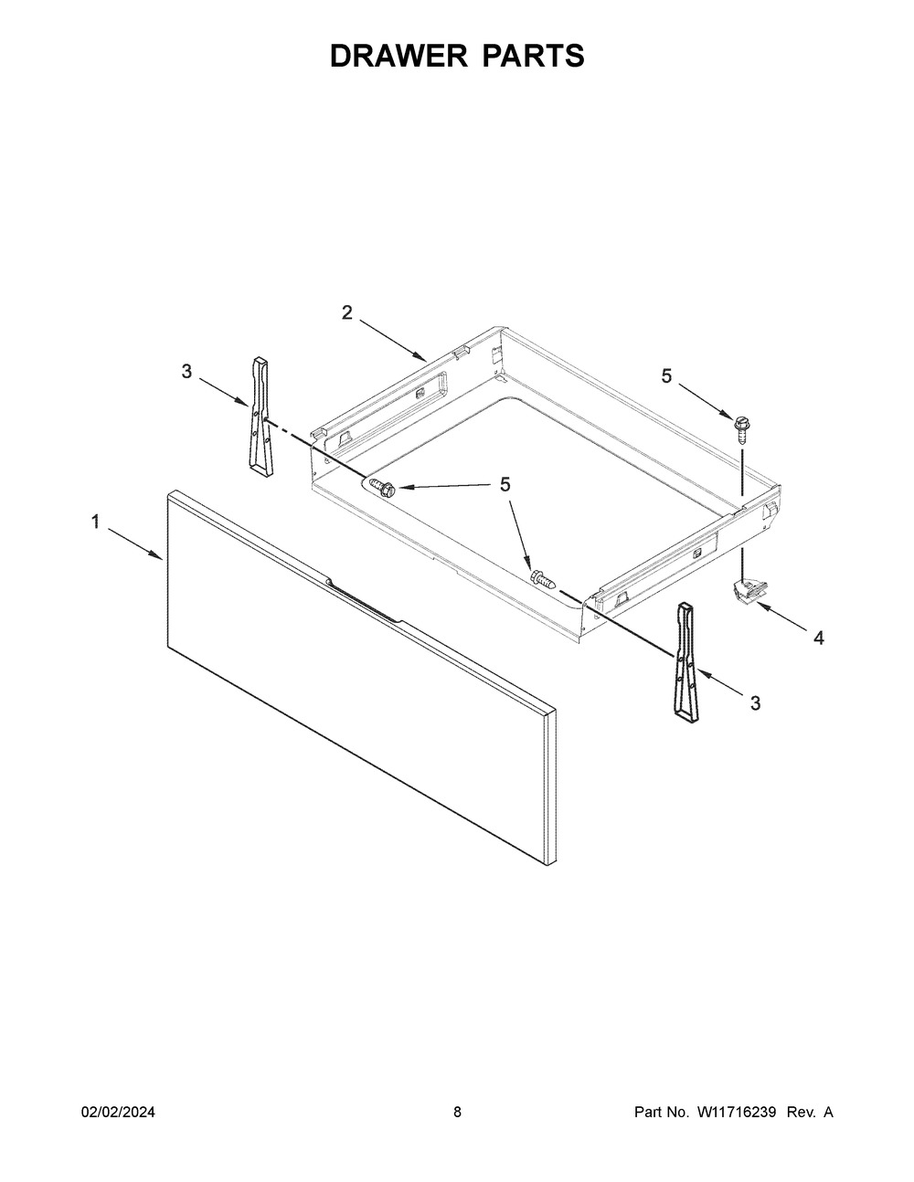 Drawer Parts Diagram and Parts List for WEE515S0LS3  Whirlpool Range