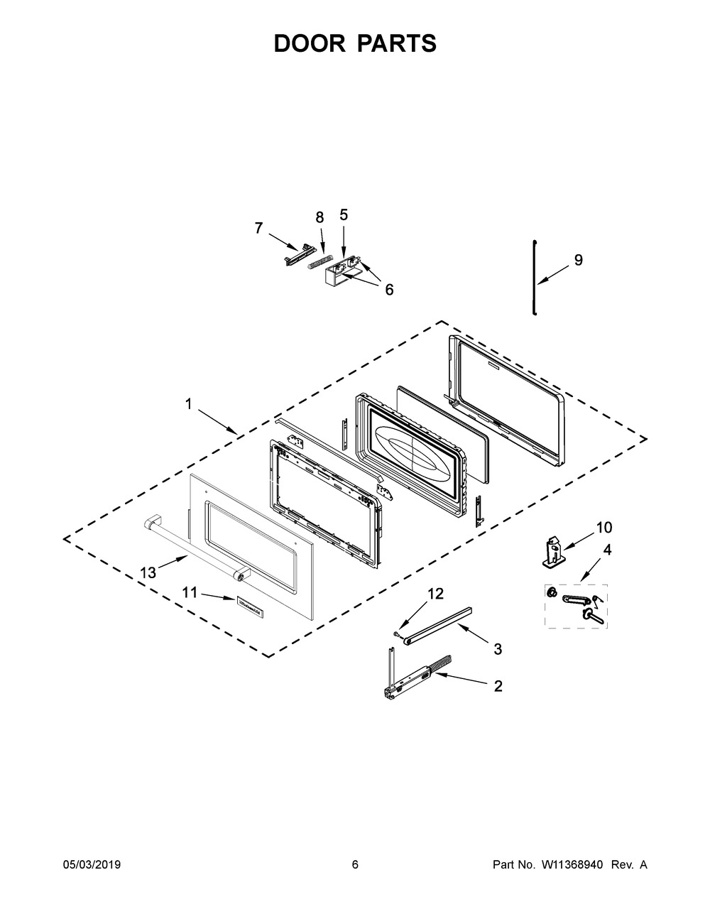 Door Parts Diagram and Parts List for KMBS104ESS03  Whirlpool Microwave