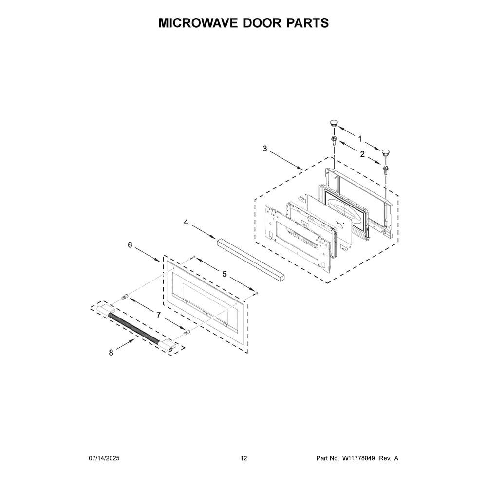 Microwave Door Parts Diagram and Parts List for KOEC730SPS00  KitchenAid Microwave