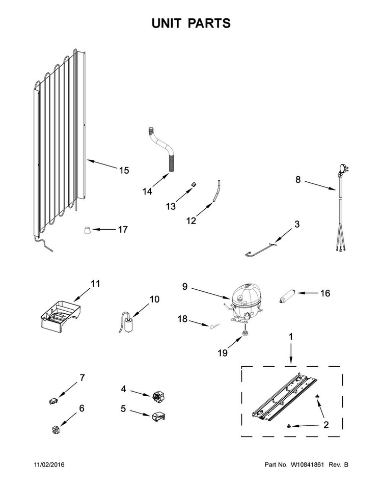 Unit Parts Diagram and Parts List for URB551WNEM0  Whirlpool Refrigerator