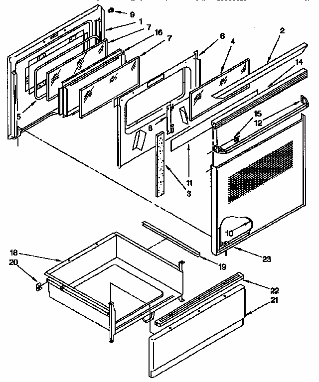 Door And Drawer Parts Diagram and Parts List for RF376PXYN3  Whirlpool Range