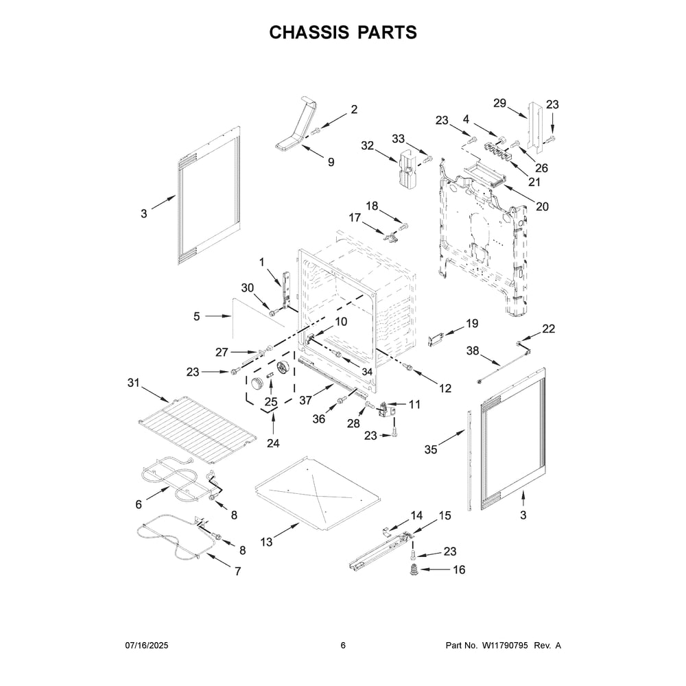 Chassis Parts Diagram and Parts List for YWFES3330RB2  Whirlpool Range
