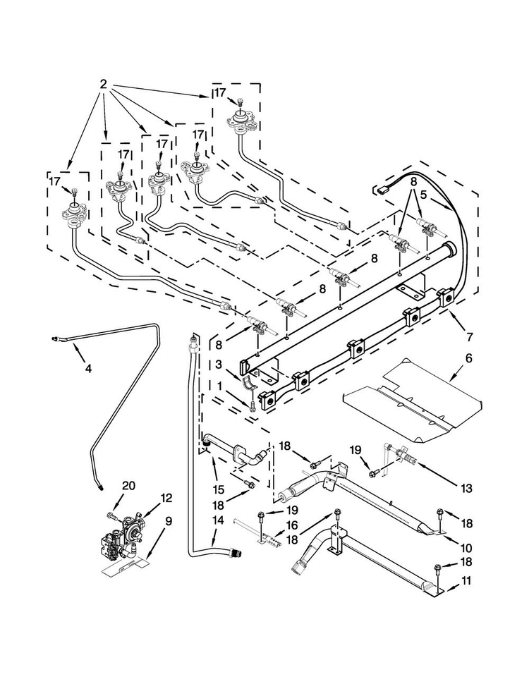 Manifold Parts Diagram and Parts List for WFG715H0EE1  Whirlpool Range