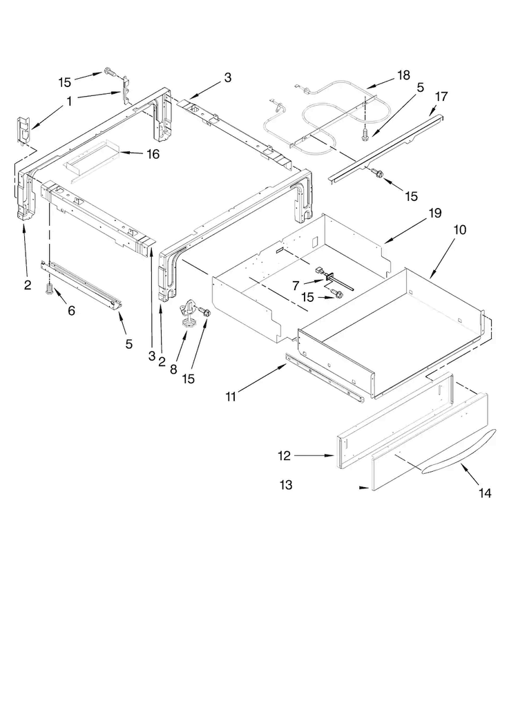 Drawer Parts Diagram and Parts List for KERS807SSS02  KitchenAid Range