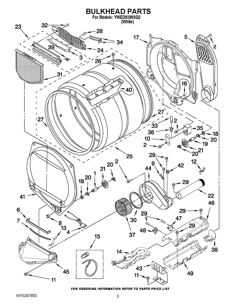 BULKHEAD PARTS Diagram and Parts List for YWED9200SQ2  Whirlpool Dryer
