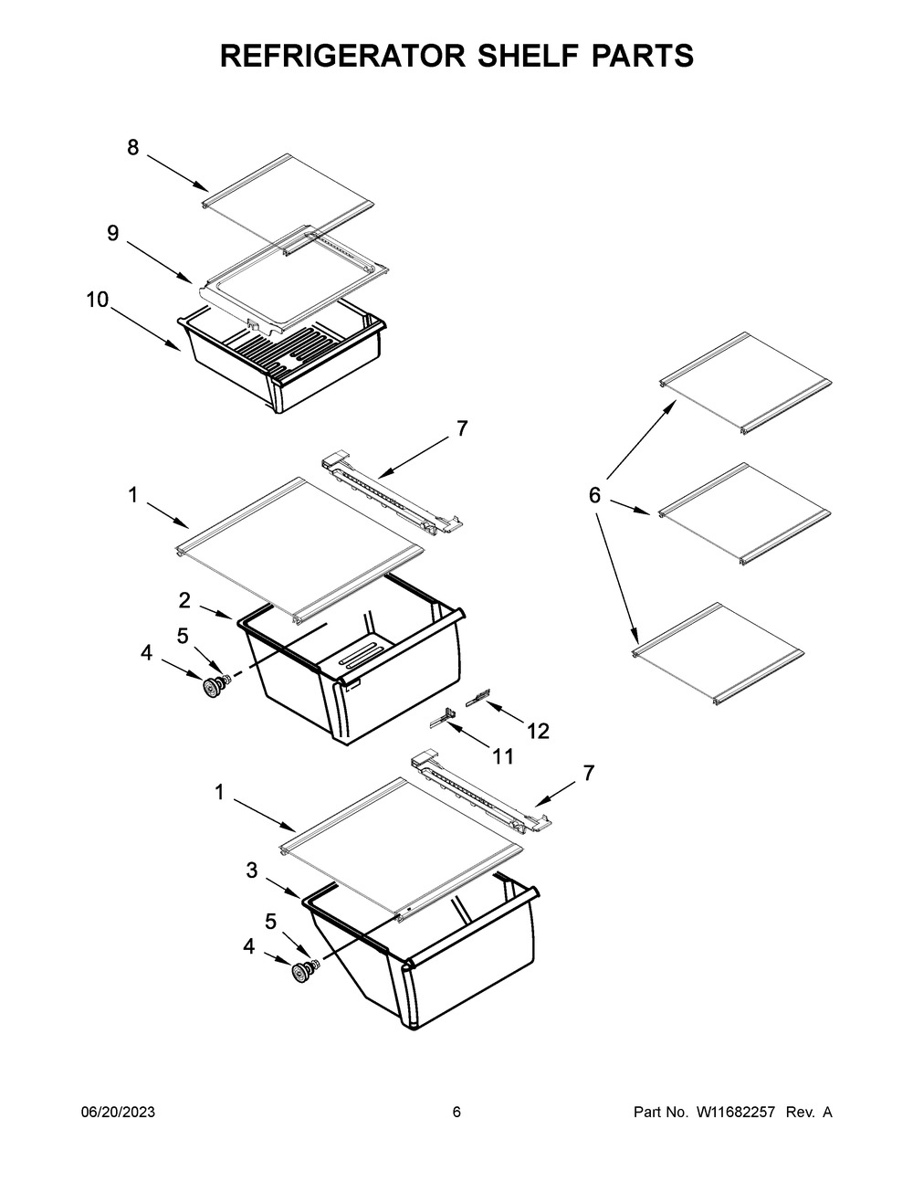 Refrigerator Shelf Parts Diagram and Parts List for WRS321SDHZ11  Whirlpool Refrigerator