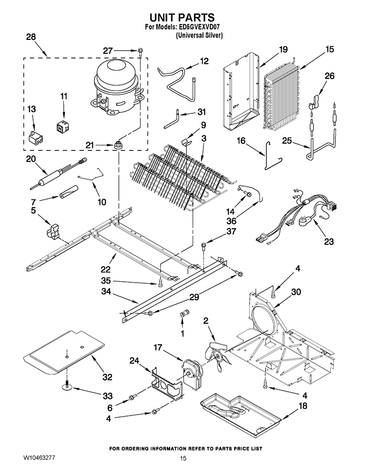 UNIT PARTS Diagram and Parts List for ED5GVEXVD07  Whirlpool Refrigerator