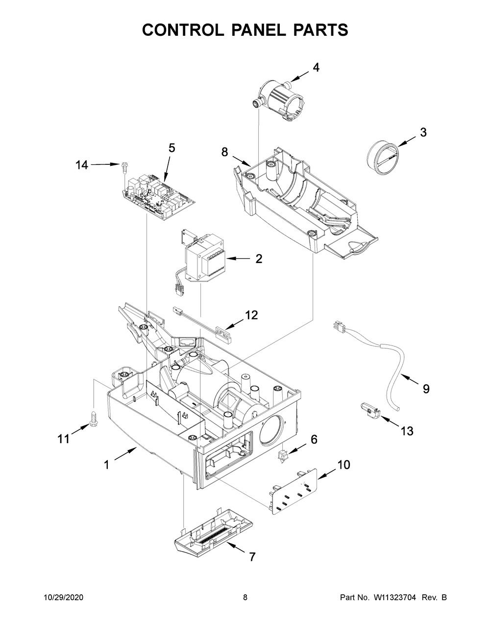 Control Panel Parts Diagram and Parts List for KUID508HWH00  Whirlpool Ice Maker