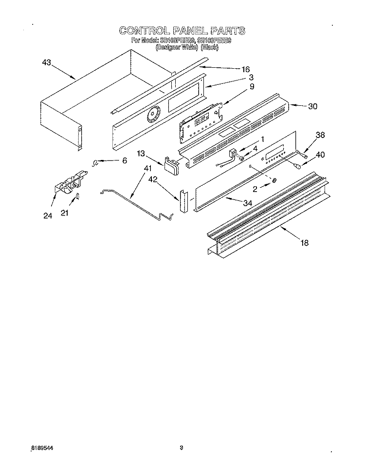 CONTROL PANEL Diagram and Parts List for SB160PEEB9  Whirlpool Wall Oven