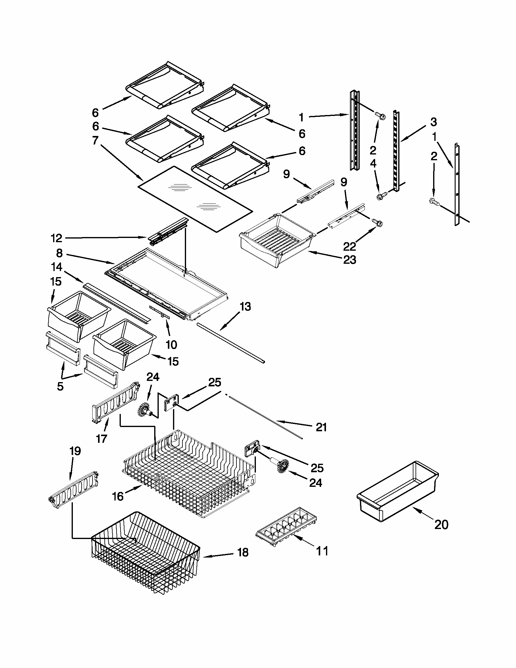 Shelf Parts Diagram and Parts List for 59669969013  Kenmore Refrigerator