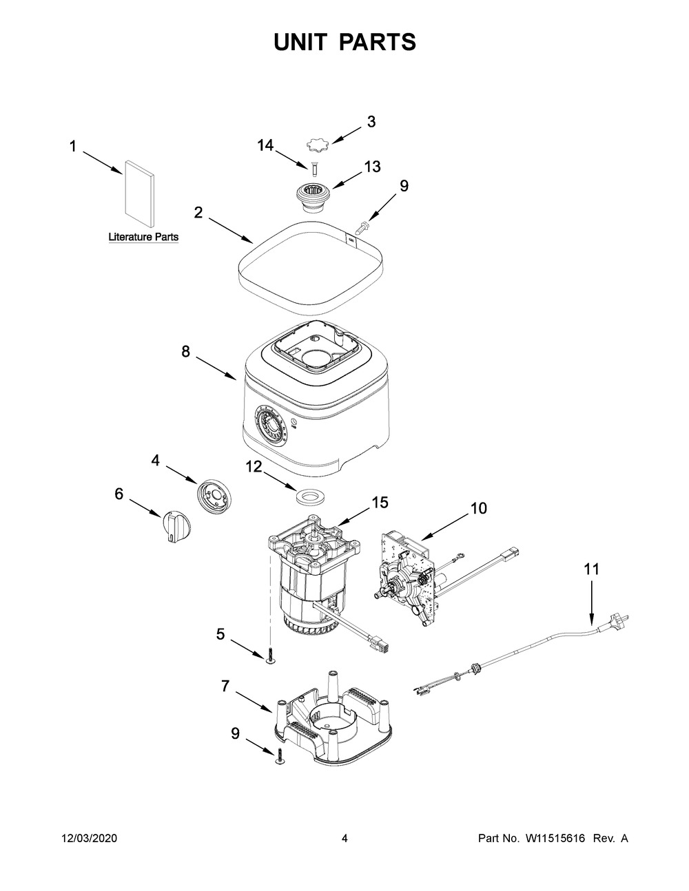 Unit Parts Diagram and Parts List for 5KSB1330BOB0  Whirlpool Blender