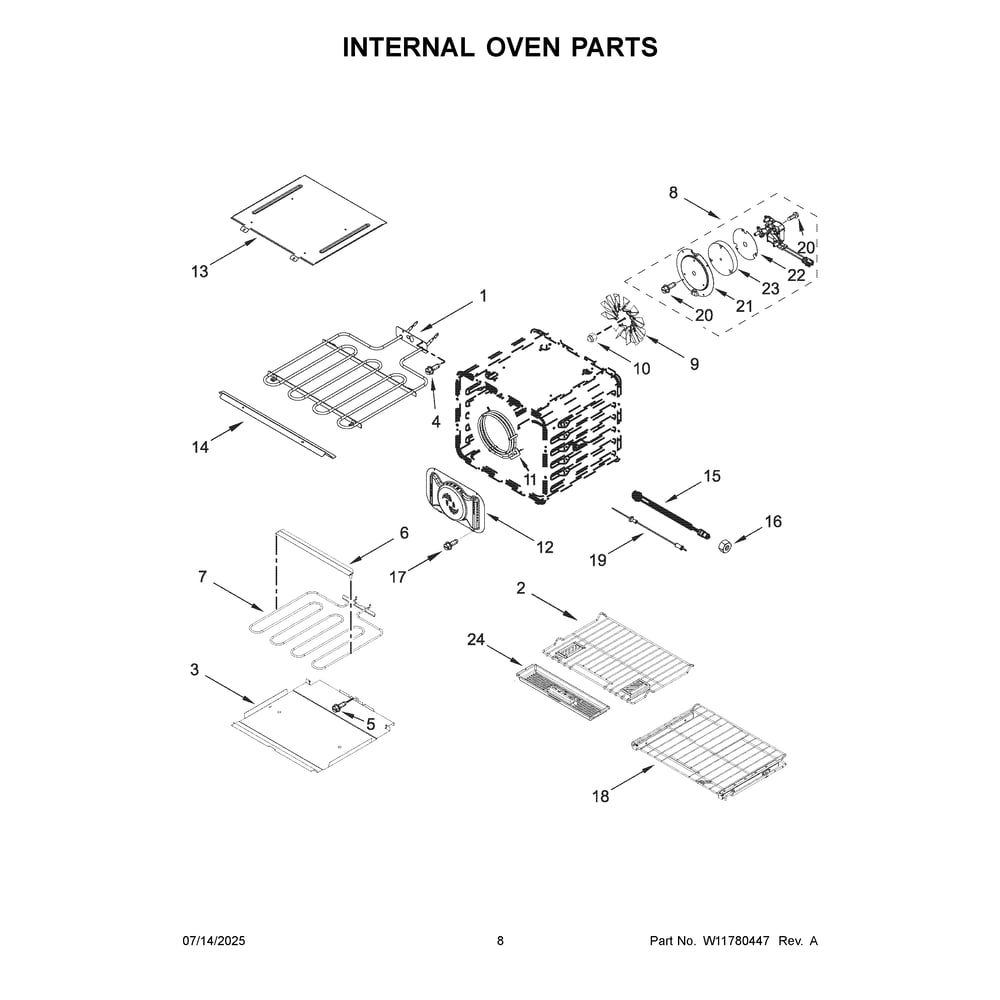 Internal Oven Parts Diagram and Parts List for KOES730SPS00  KitchenAid Wall Oven