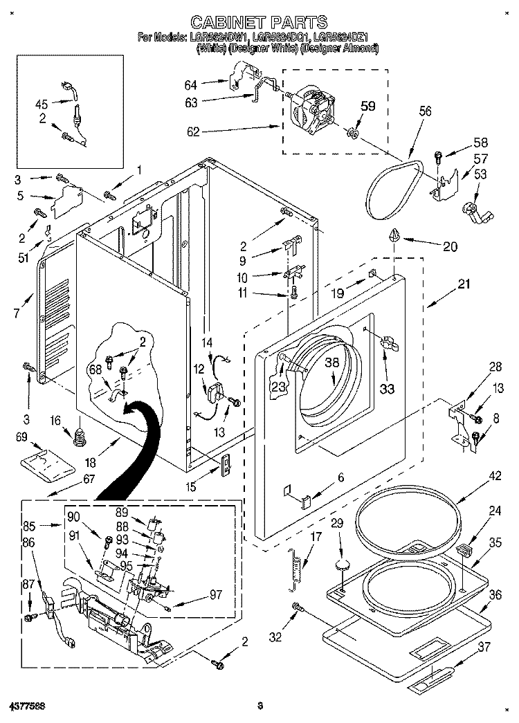 CABINET Diagram and Parts List for LGR5624DQ1  Whirlpool Dryer