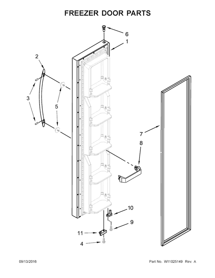 Freezer Door Parts Diagram and Parts List for WRS325FNAW00  Whirlpool Refrigerator