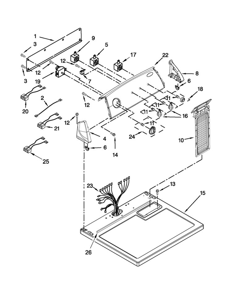 Top And Console Parts Diagram and Parts List for 4GWED4900YW2  Whirlpool Dryer