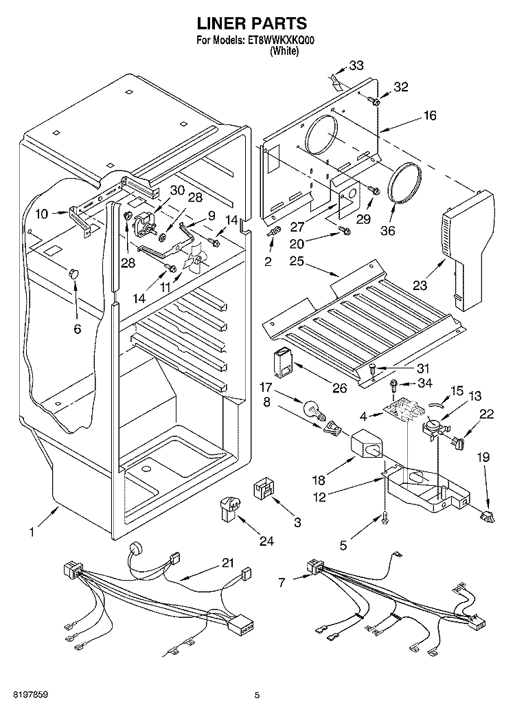 LINER Diagram and Parts List for ET8WWKXKQ00  Whirlpool Refrigerator
