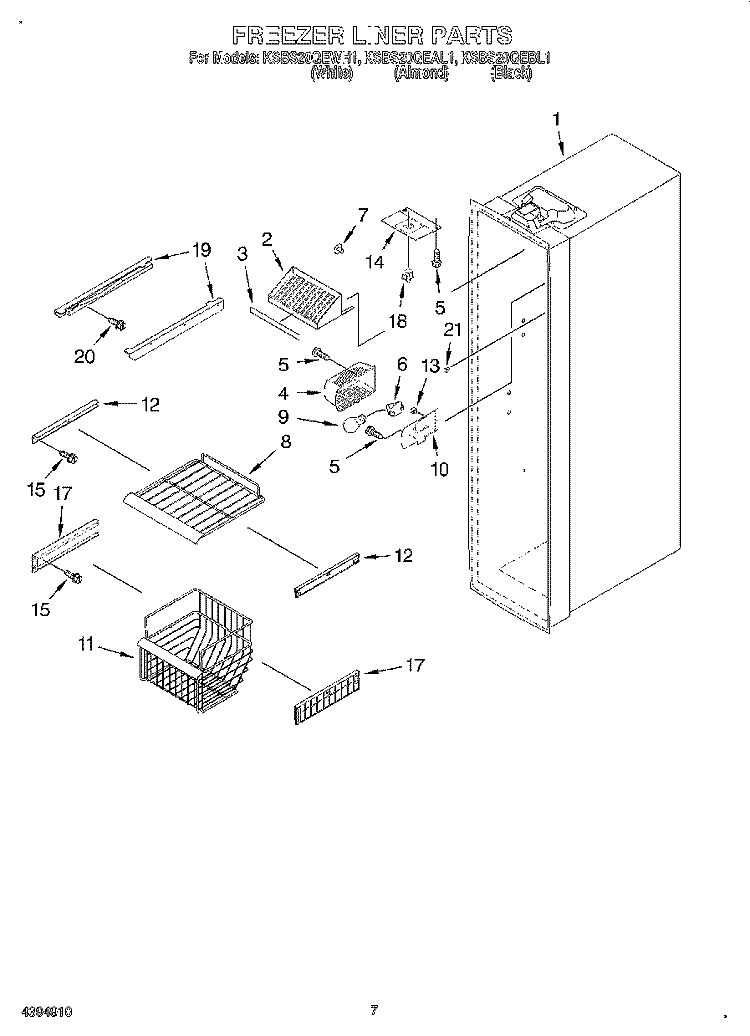 FREEZER LINER Diagram and Parts List for KSBS20QEAL1  KitchenAid Refrigerator