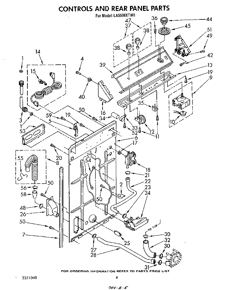 CONTROLS AND REAR PANEL Diagram and Parts List for LA5500XTG0  Whirlpool Washer