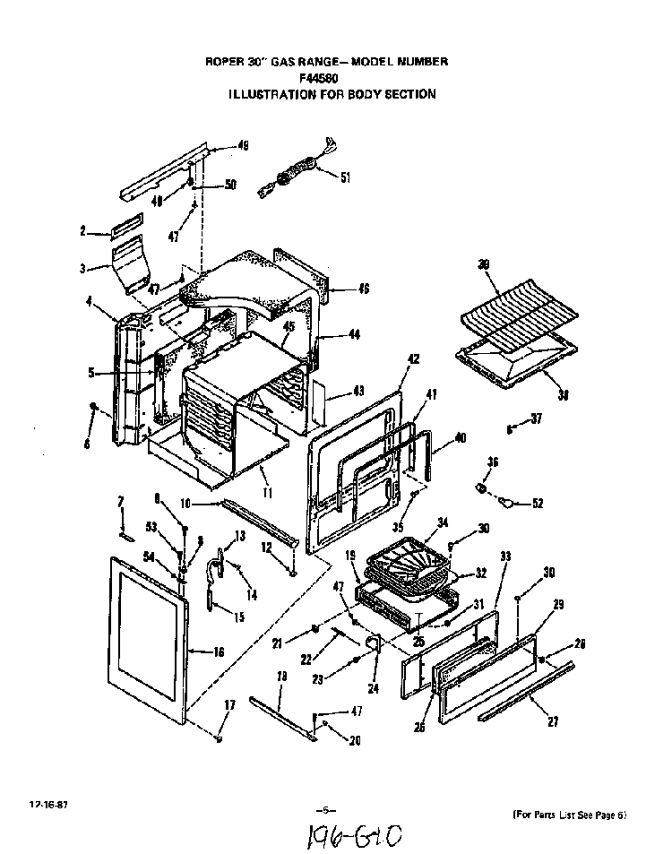 Body Diagram and Parts List for F4458*0  Roper Range