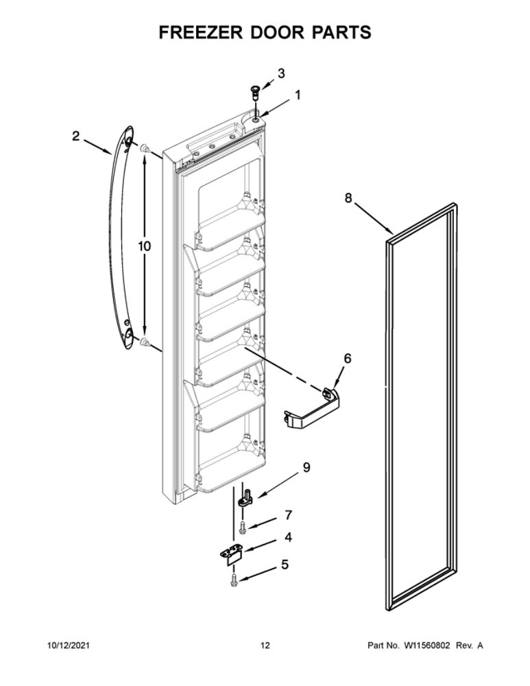 Freezer Door Parts 1 Diagram and Parts List for WRS312SNHB05  Whirlpool Refrigerator