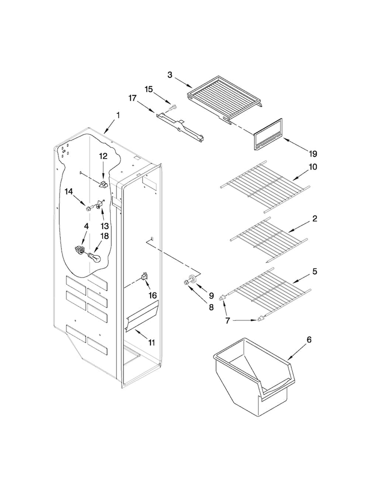 Freezer Liner Parts Diagram and Parts List for 10651103111  Kenmore Refrigerator