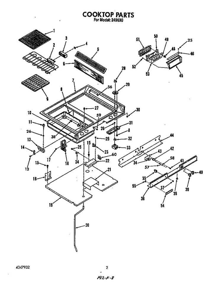 Cook Top Diagram and Parts List for 2496*0A  Roper Range