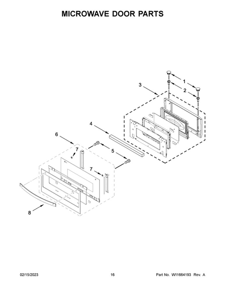 Microwave Door Parts Diagram and Parts List for WOC75EC7HS22  Whirlpool Microwave Oven Combo