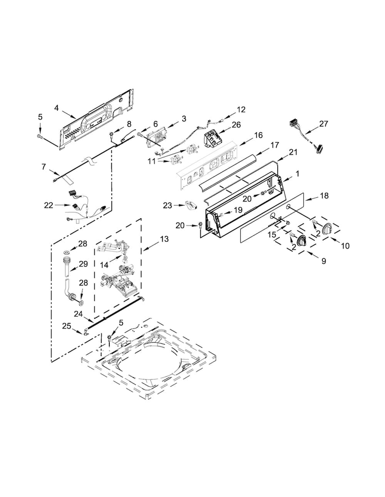 Controls And Water Inlet Parts Diagram and Parts List for 1102992310  Kenmore Washer