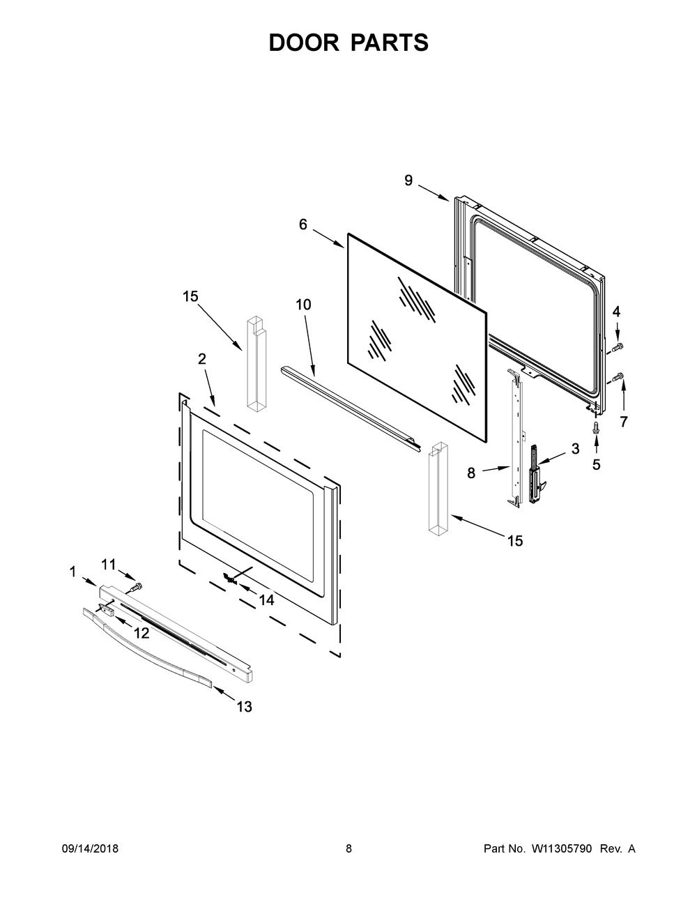 Door Parts Diagram and Parts List for WFE745H0FS2  Whirlpool Range
