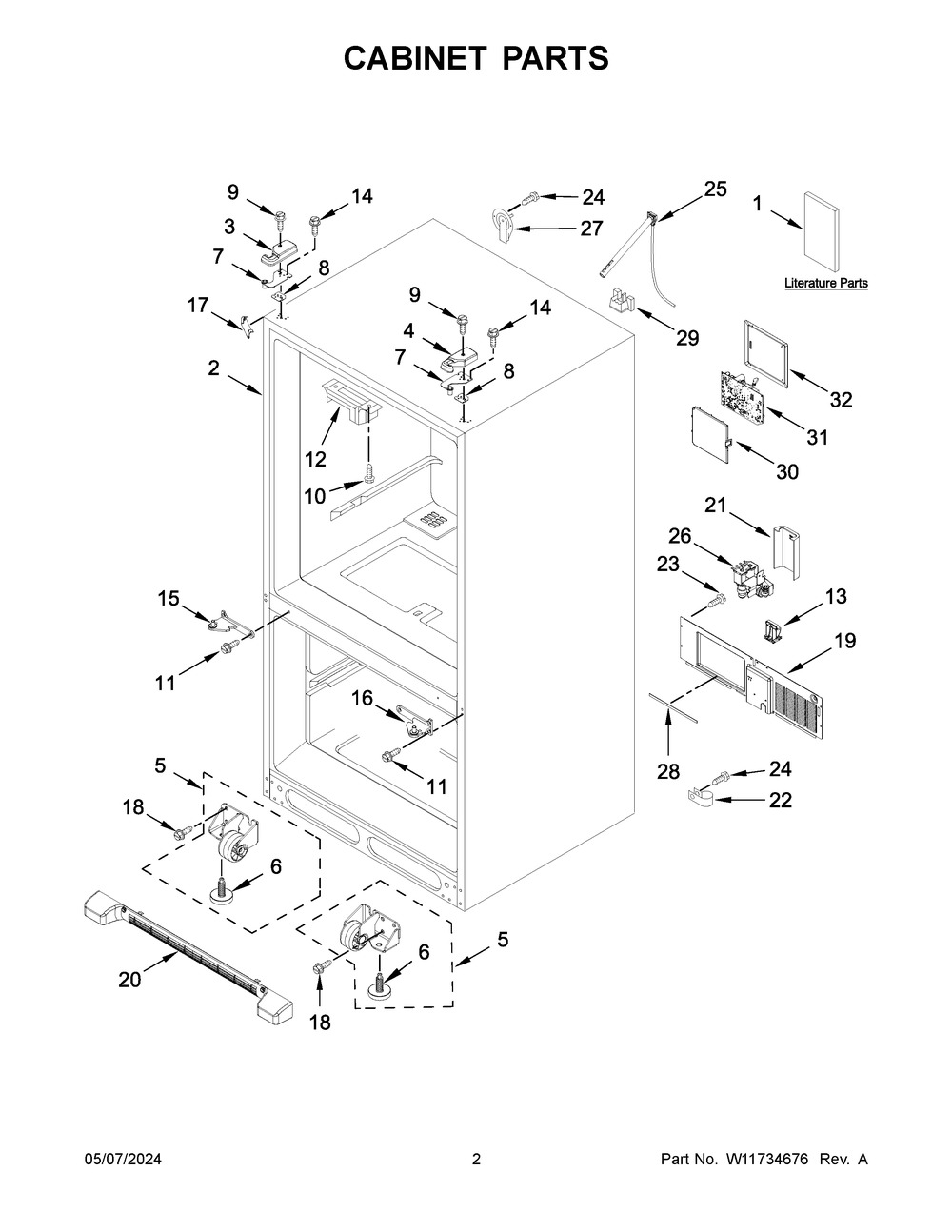 Cabinet Parts Diagram and Parts List for WRFF5333PZ02  Whirlpool Refrigerator