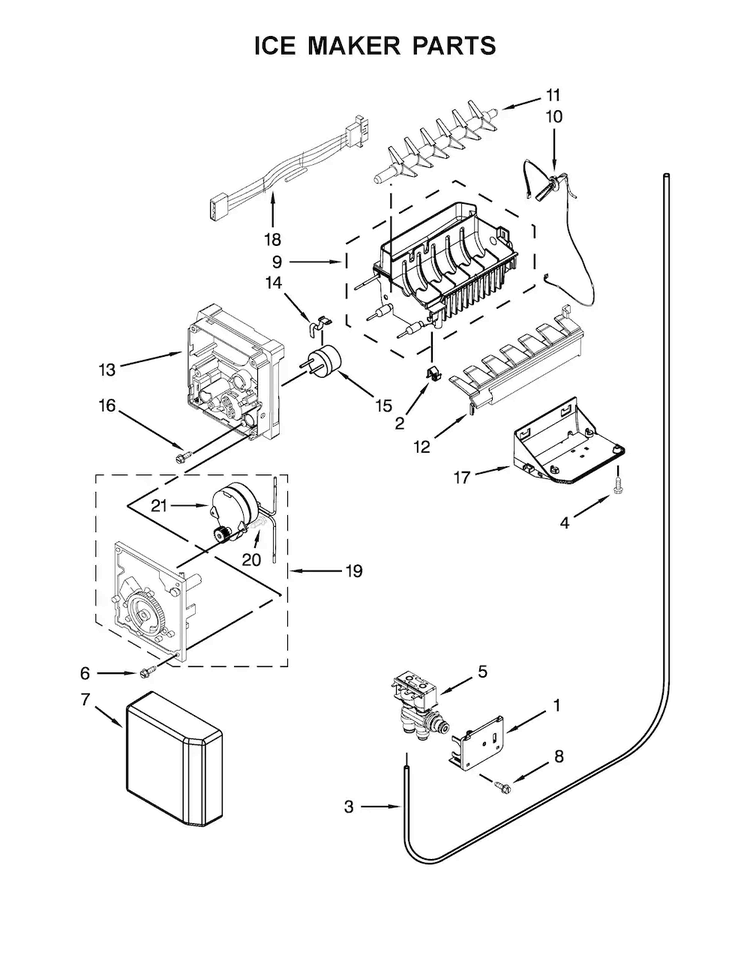 Ice Maker Parts Diagram and Parts List for 10651789410  Kenmore Refrigerator