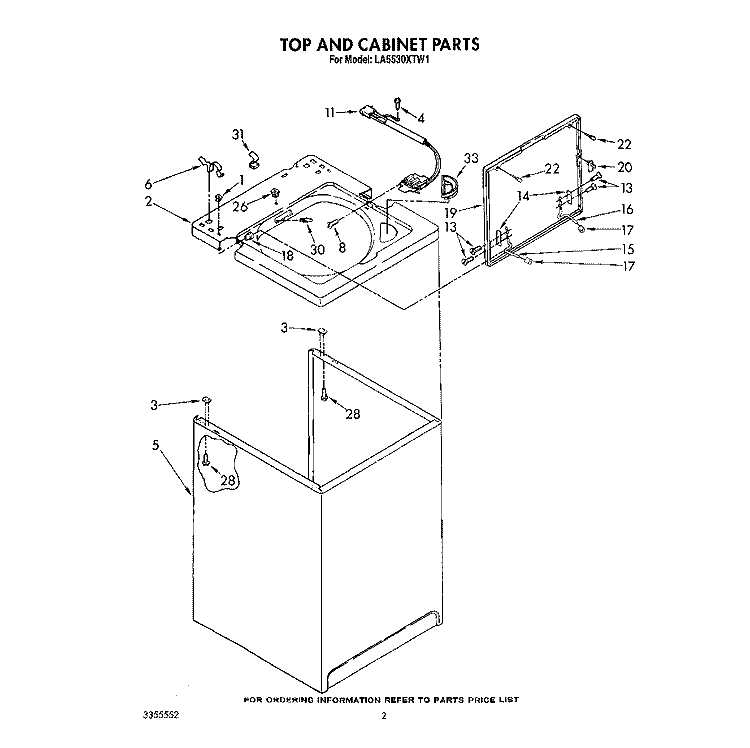 TOP AND CABINET, LIT/OPTIONAL Diagram and Parts List for LA5530XTG1  Whirlpool Washer