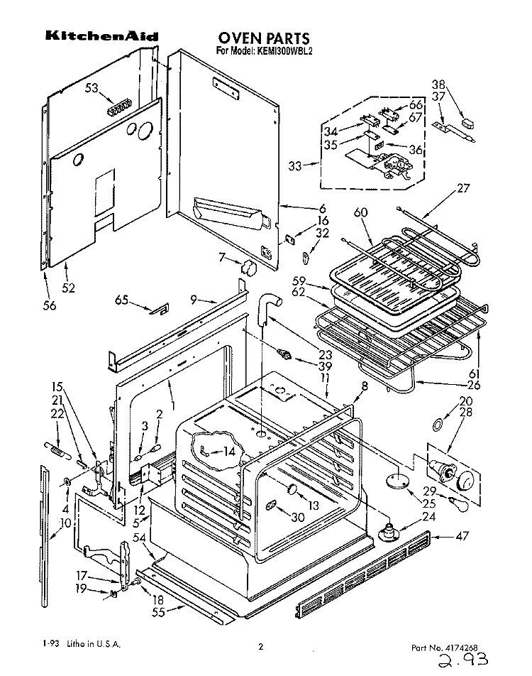 OVEN Diagram and Parts List for KEMI300WBL2  KitchenAid Microwave Oven Combo