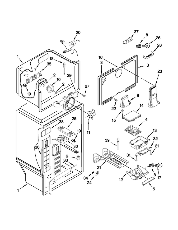 Liner Parts Diagram and Parts List for 5VWT71REYF00  Whirlpool Refrigerator