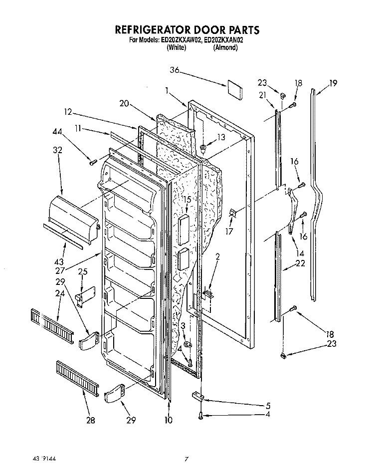 REFRIGERATOR DOOR Diagram and Parts List for ED20ZKXAN02  Whirlpool Refrigerator