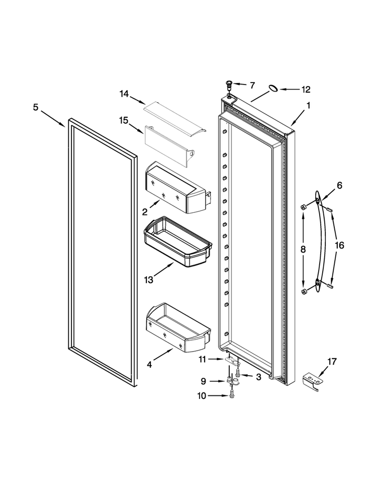 Refrigerator Door Parts Diagram and Parts List for WRS537SIAM01  Whirlpool Refrigerator