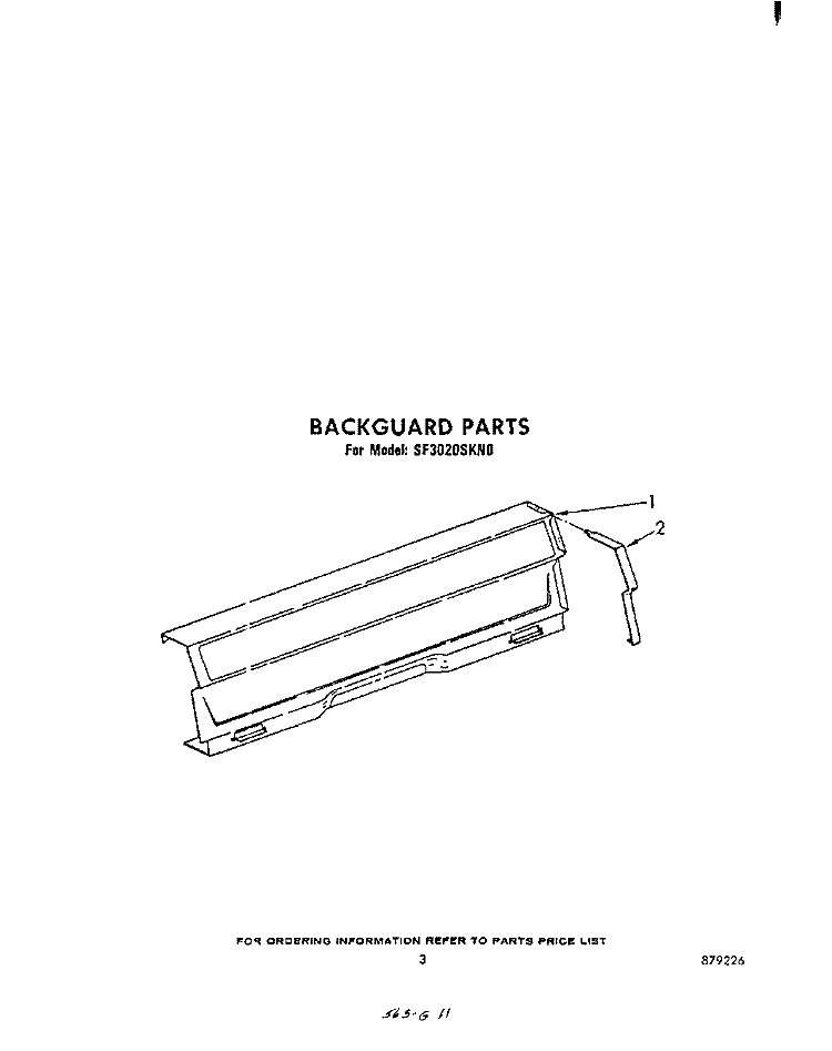 BACKGUARD Diagram and Parts List for SF3020SKN0  Whirlpool Range