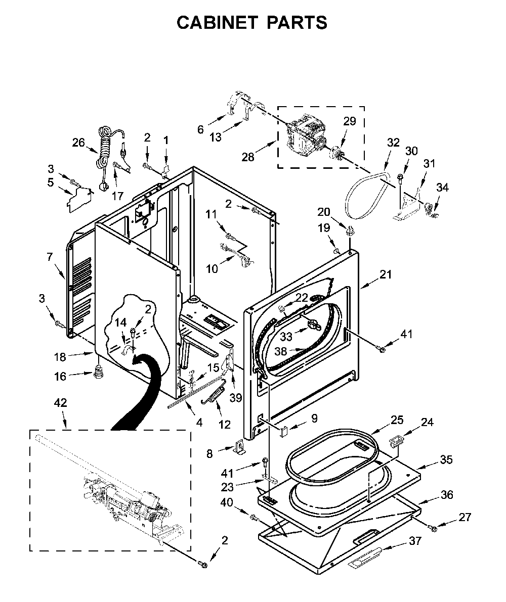 Cabinet parts Diagram and Parts List for WGD4850HW1  Whirlpool Dryer