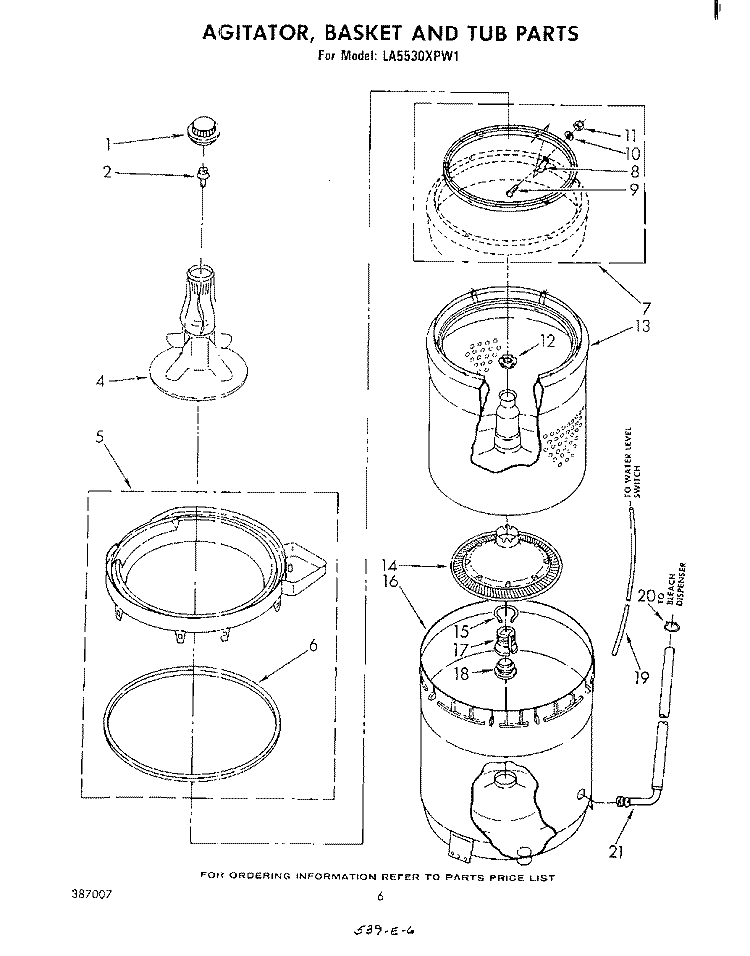 AGITATOR, BASKET AND TUB Diagram and Parts List for LA5530XPW1  Whirlpool Washer