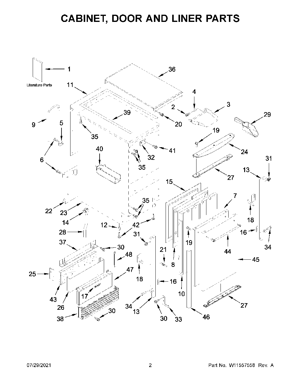 Cabinet, Door And Liner Parts Diagram and Parts List for KUID508HPS01  KitchenAid Ice Maker