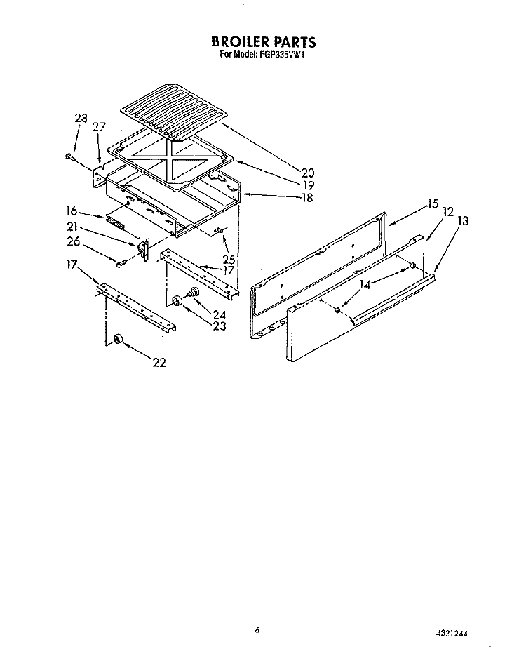 BROILER Diagram and Parts List for FGP335VL1  Roper Range