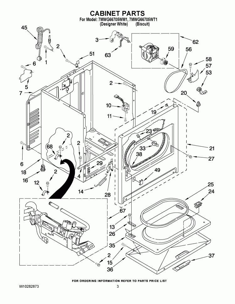 CABINET PARTS Diagram and Parts List for 7MWG66705WM1  Whirlpool Dryer