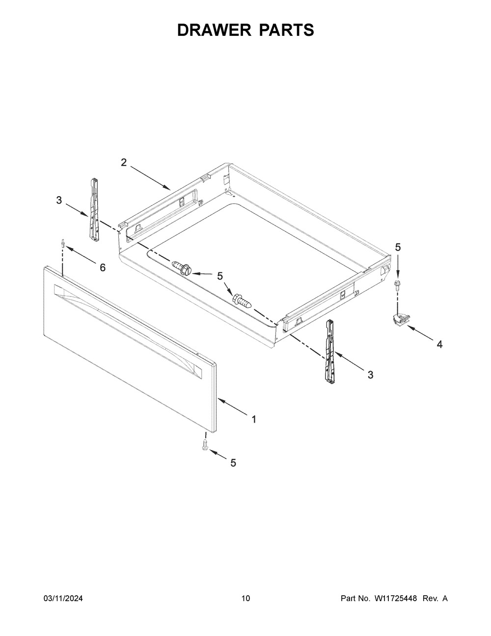 Drawer Parts Diagram and Parts List for YWFES3330RW0  Whirlpool Range