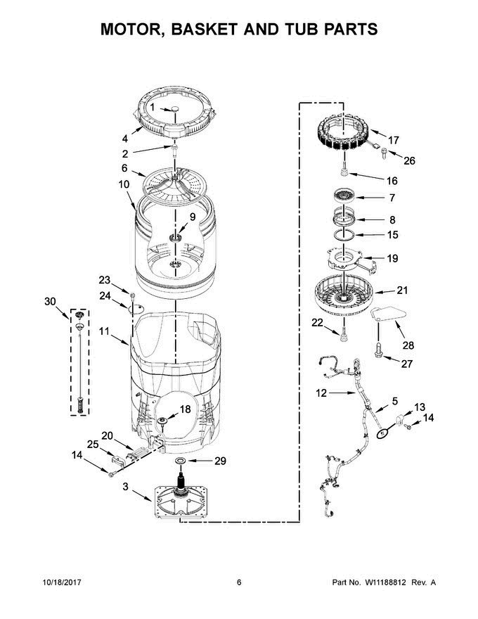 04 - Motor, Basket And Tub Parts Diagram and Parts List for 7MWTW8500EC2  Whirlpool Washer