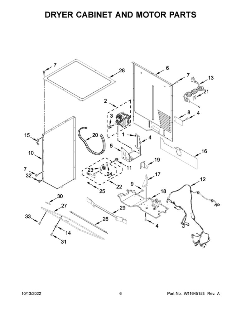 Dryer Cabinet And Motor Parts Diagram and Parts List for WGTLV27HW3  Whirlpool Washer Dryer Combo