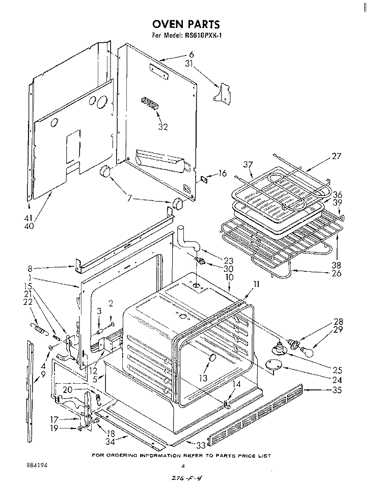 OVEN Diagram and Parts List for RS610PXK1  Whirlpool Range