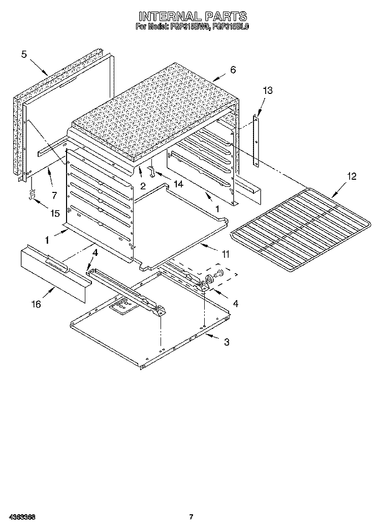 INTERNAL Diagram and Parts List for FGP315BW0  Roper Range