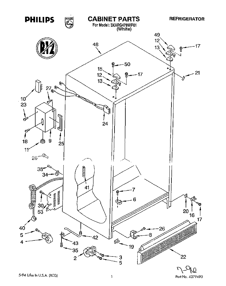 CABINET Diagram and Parts List for 3XARG479WP01  Whirlpool Refrigerator