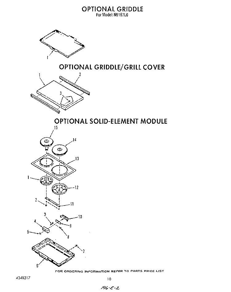 GRIDDLE , GRIDDLE/GRILL COVER Diagram and Parts List for N9157L0  Roper Range