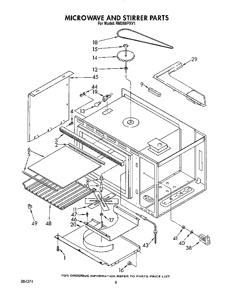 MICROWAVE AND STIRRER Diagram and Parts List for RM288PXV1  Whirlpool Microwave Oven Combo